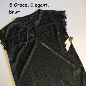Small Lularoe Grace top, Elegant, black silver with dots
